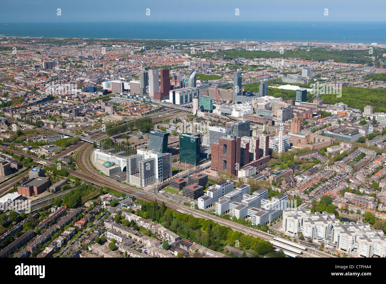 The Netherlands, Den Haag, The Hague, Aerial view of modern Den Haag. Stock Photo