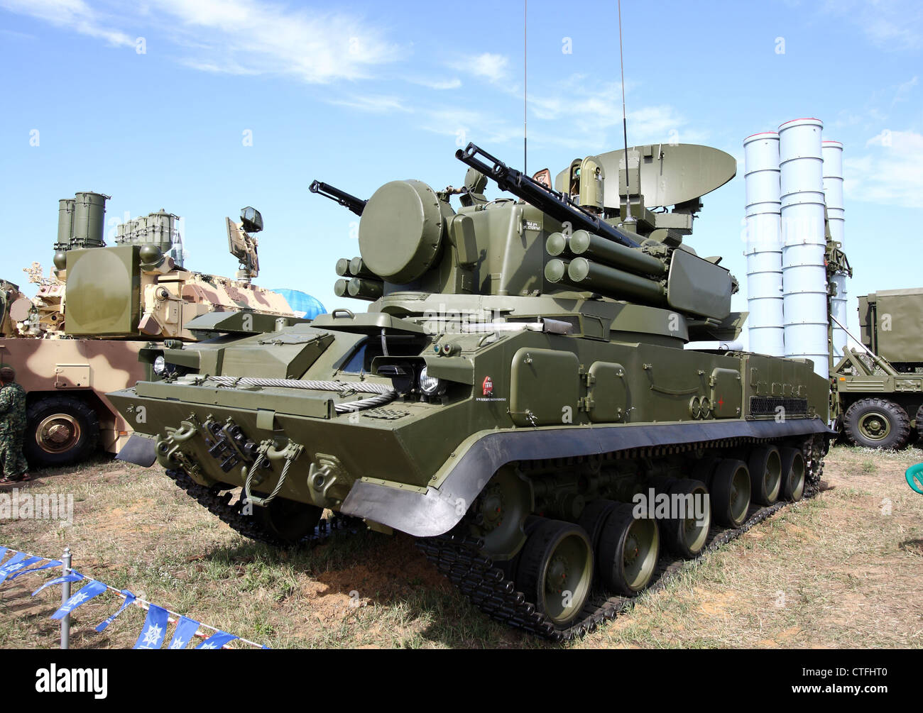 Tracked self-propelled anti-aircraft weapon armed with a surface-to-air gun and missile system Tunguska (The international aeros Stock Photo