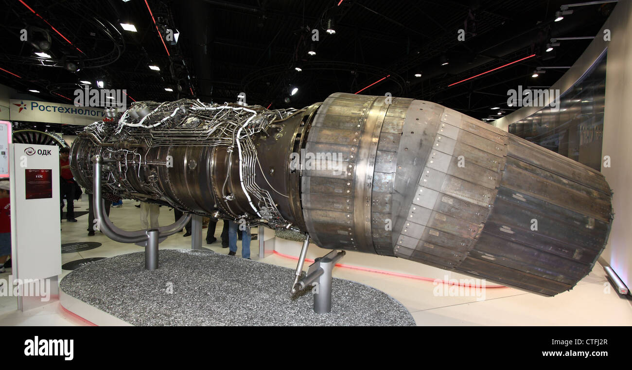 Jet engine Saturn AL-41F1 for fifth generation jet fighter Sukhoi PAK FA (The international aerospace salon MAKS-2011 Stock Photo