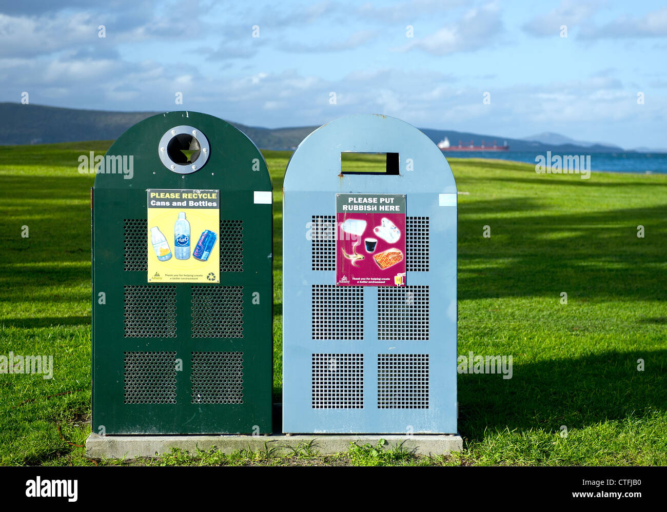 An Australian recycling container and a litter container Stock Photo