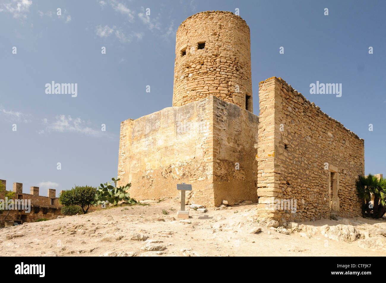 The original watchtower around which Capdepera Castle and fortified village was built, Mallorca/Majorca Stock Photo