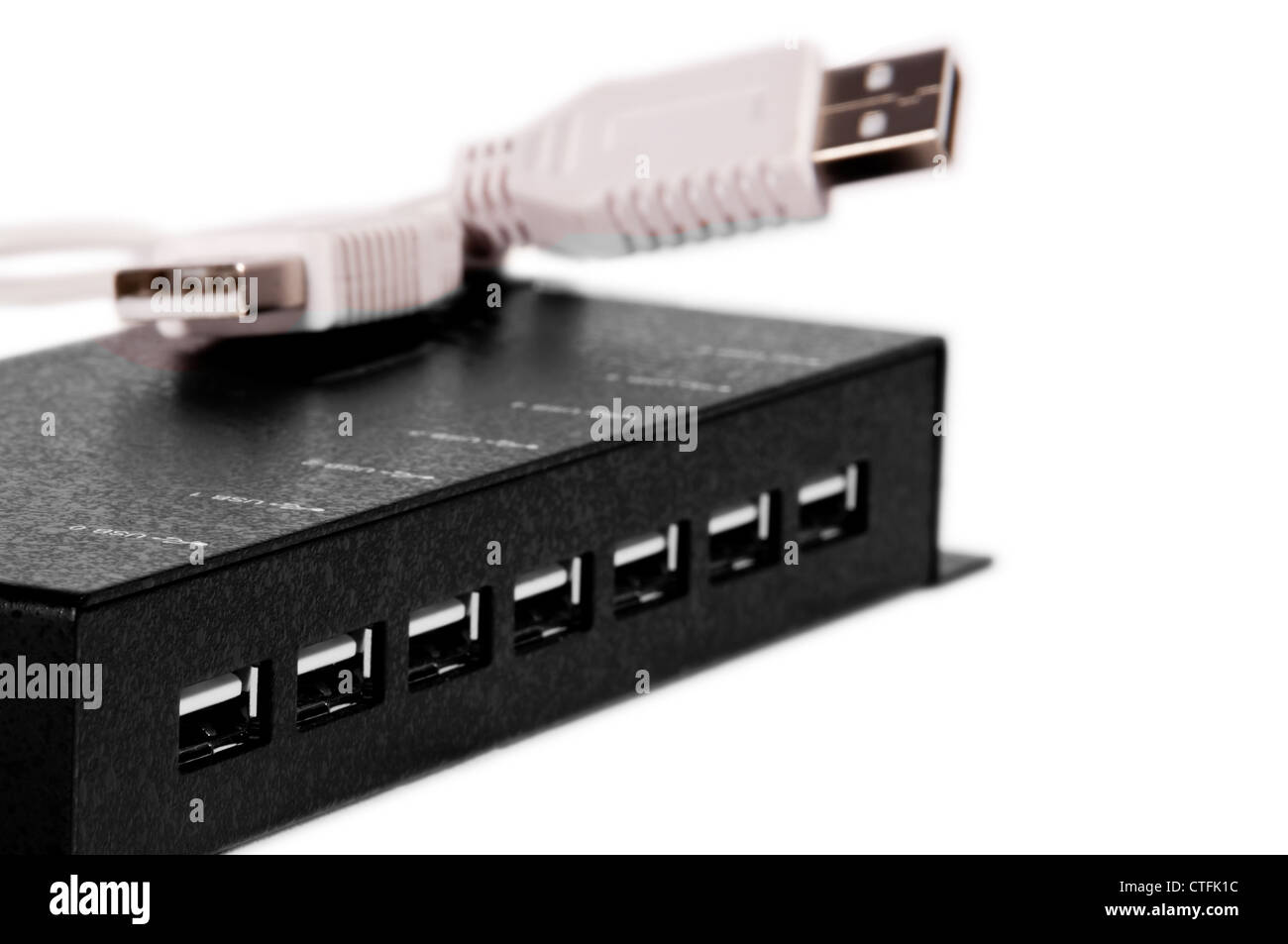 A USB-hub macro photo with USB-connectors isolated on white background ...