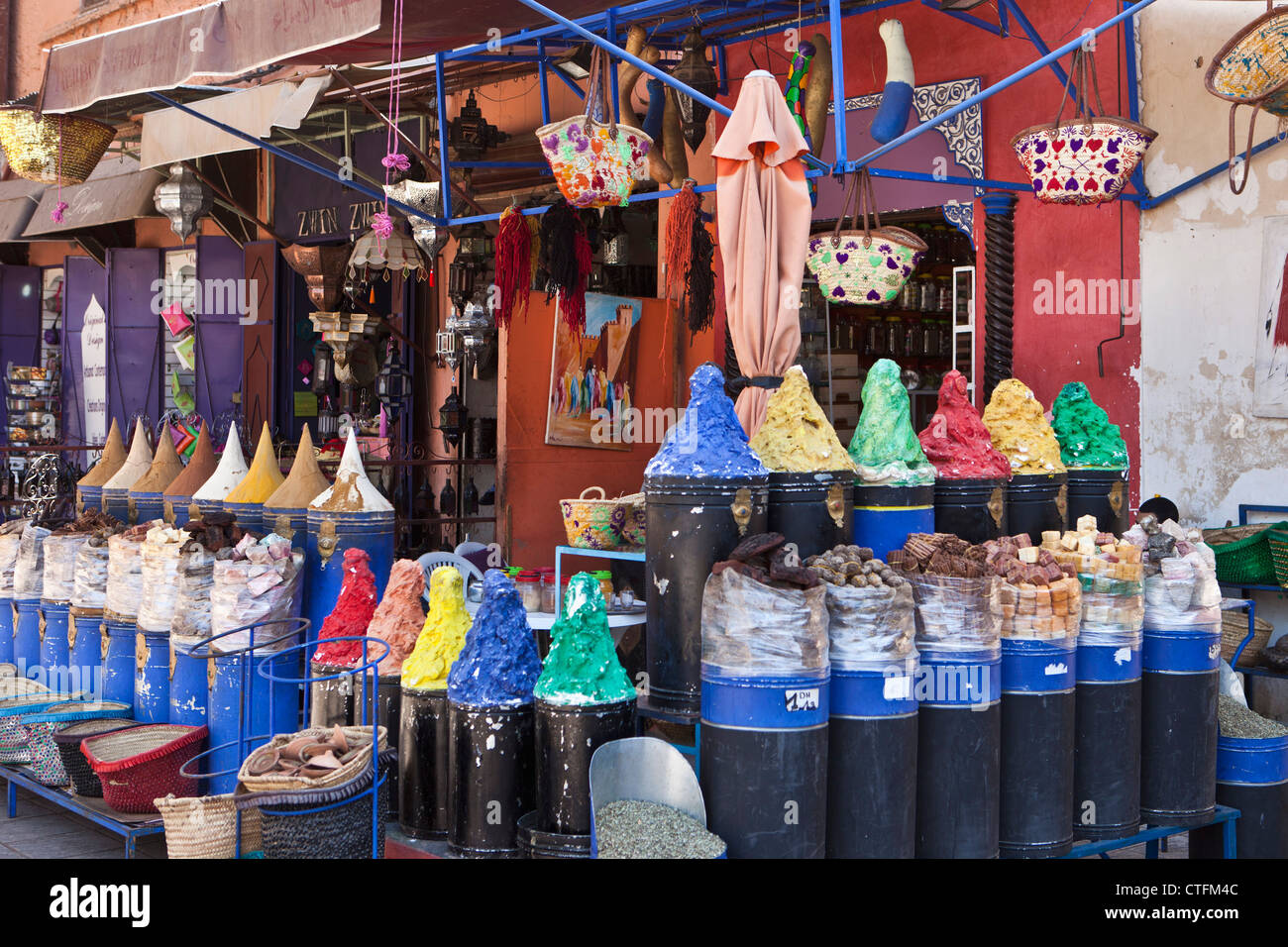 Morocco, Marrakech Medina, market, souq or souk, Paint. Stock Photo