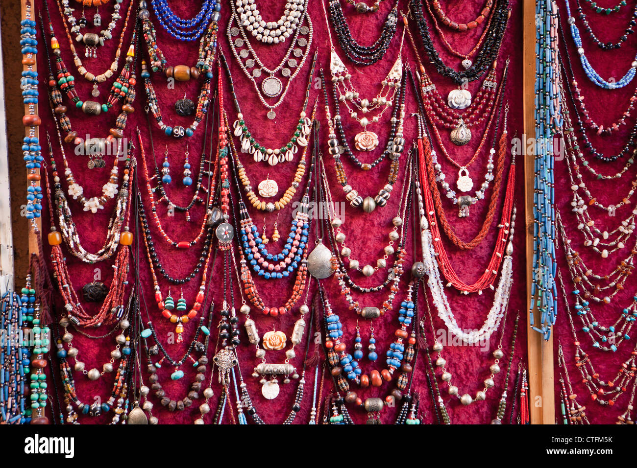 Morocco, Marrakech Medina, market, souq or souk. Necklaces. Stock Photo