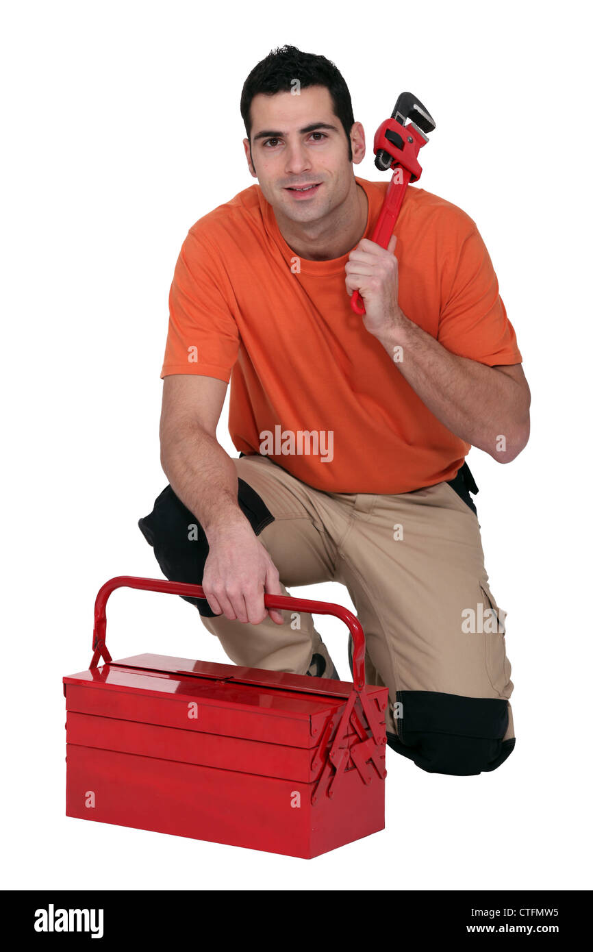 Plumber with toolbox Stock Photo - Alamy