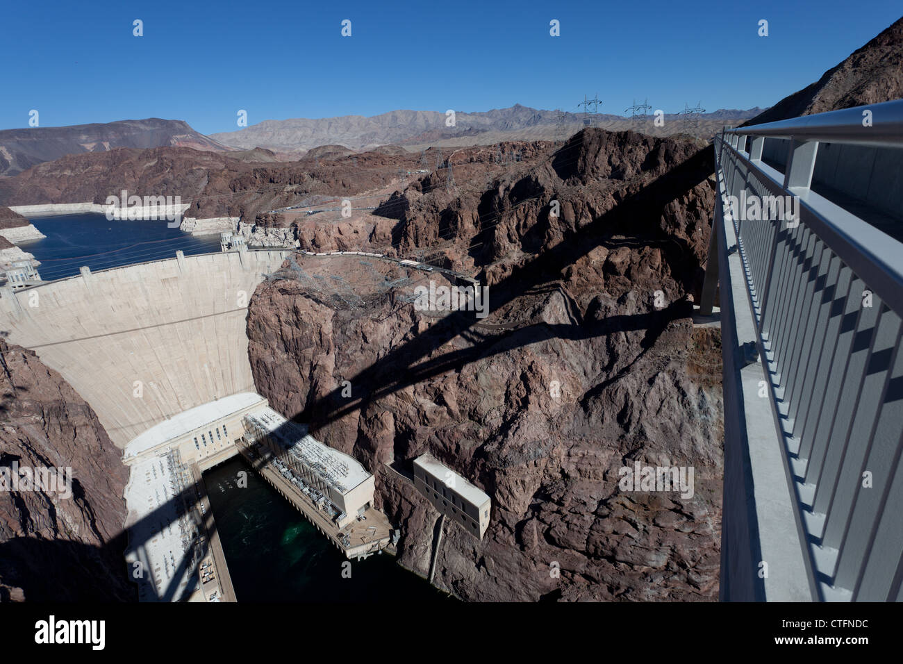 View of the Hoover Dam and the Mike O'Callaghan-Pat Tillman Memorial Bridge Stock Photo