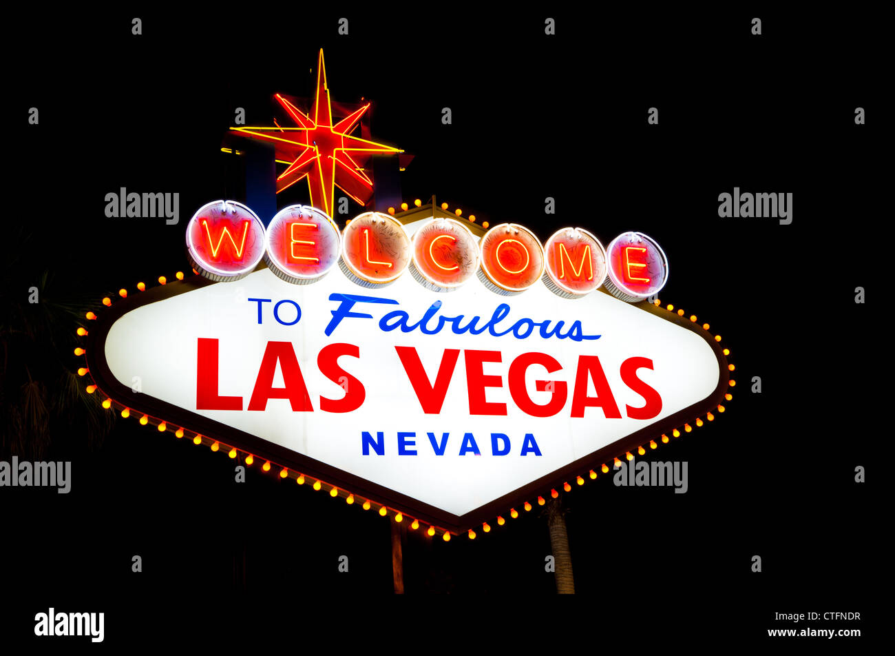 The neon 'Welcome to Las Vegas' sign at night Stock Photo