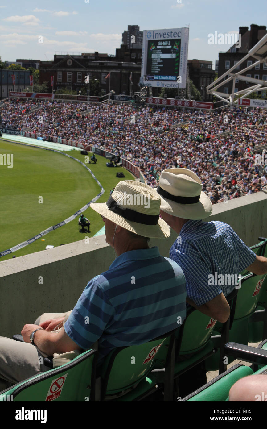 Cricket spectators watching England v South Africa. 2nd Test. 2012. At The Oval cricket ground, Kennington, London, England, UK Stock Photo