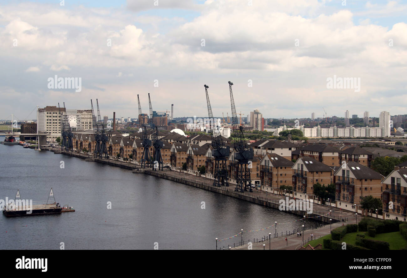 Royal Victoria Dock and Brittania Village from the Cable Cars Stock Photo