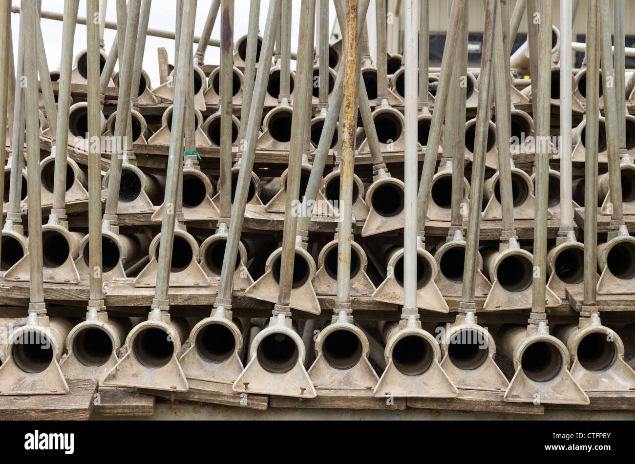 A stack of aluminum irrigation pipe ready to add water Stock Photo Alamy