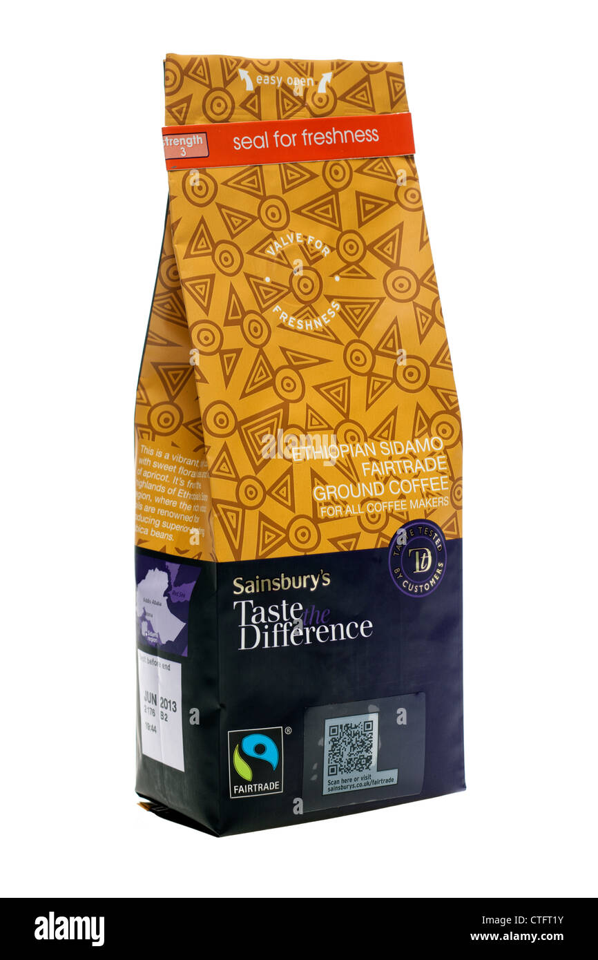 Packet of Sainsburys fairtrade Ethiopian Sidamo ground coffee Stock Photo
