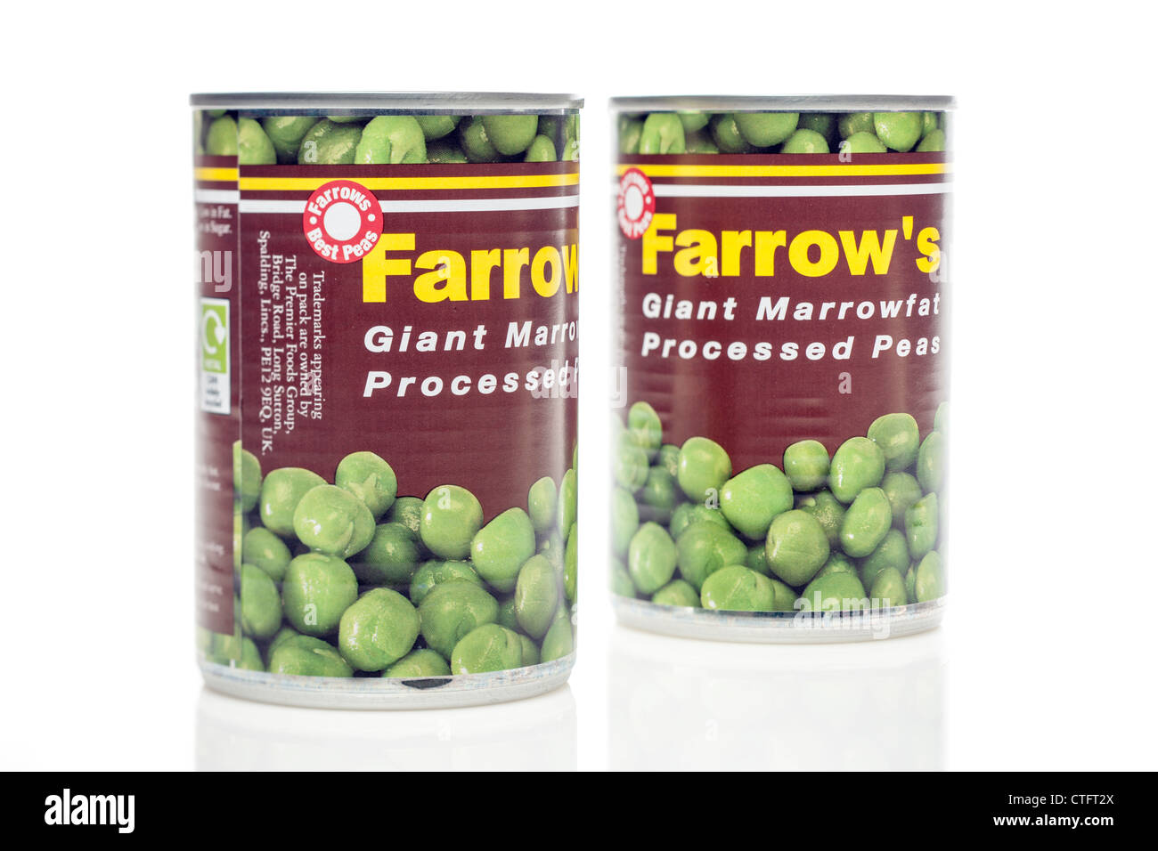 Two tins of Farrows giant Marrowfat processed peas Stock Photo