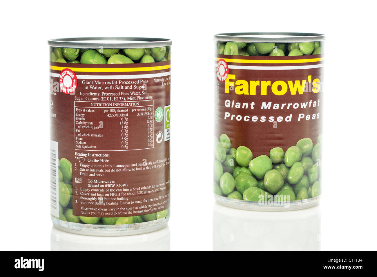 Two tins of Farrows giant Marrowfat processed peas Stock Photo