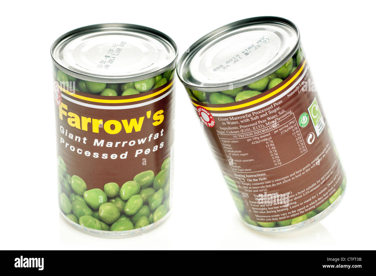 Two tins of Farrows giant Marrowfat processed peas Stock Photo