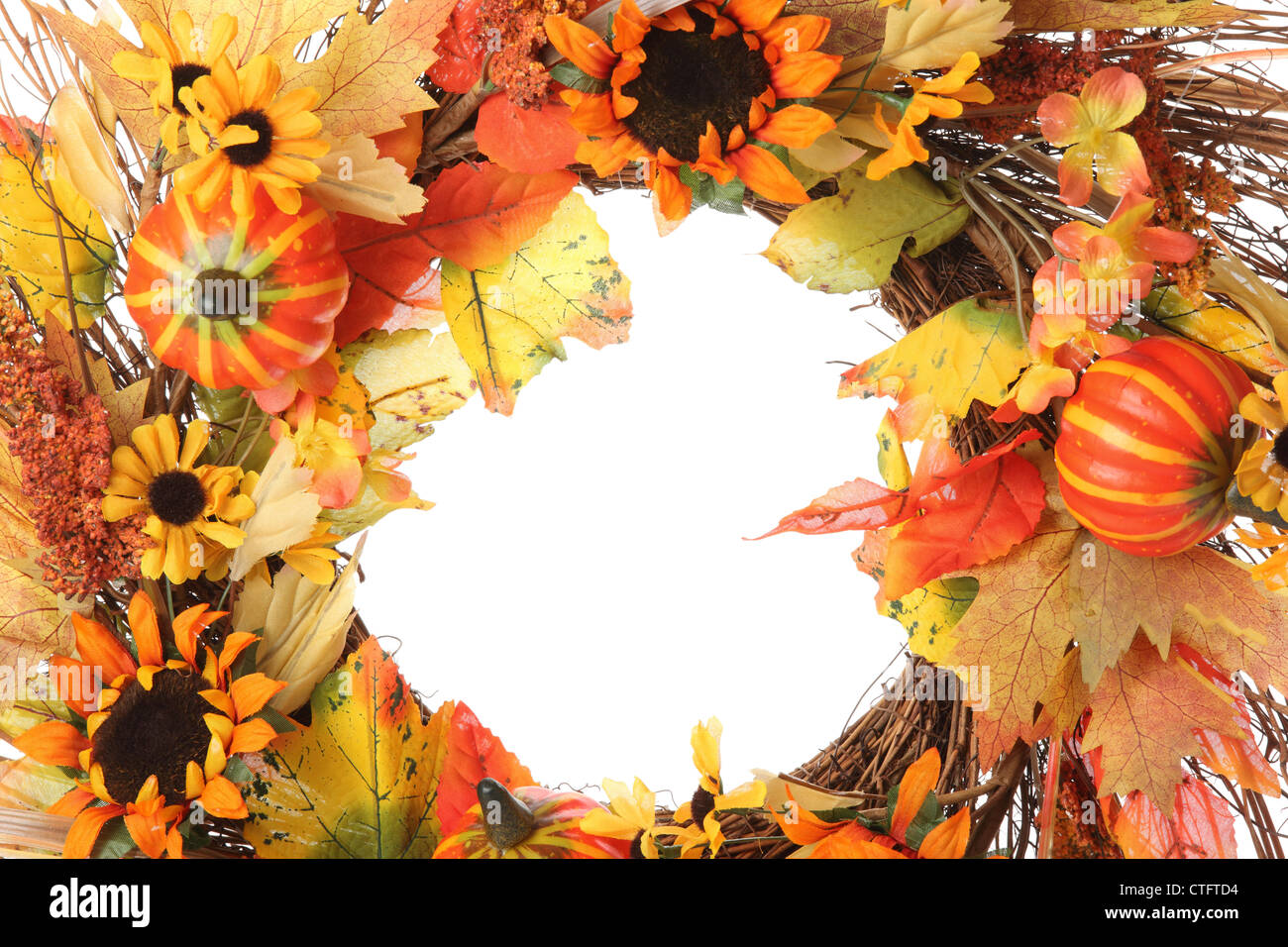 Closeup of thanksgiving wreath over white Stock Photo