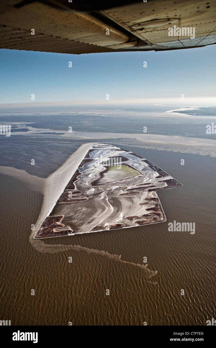 The Netherlands, Andijk, Artificial island called The Lame, Dutch Forestry Commission. Aerial. Stock Photo