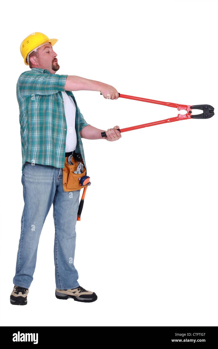 Man using bolt cutter Stock Photo Alamy