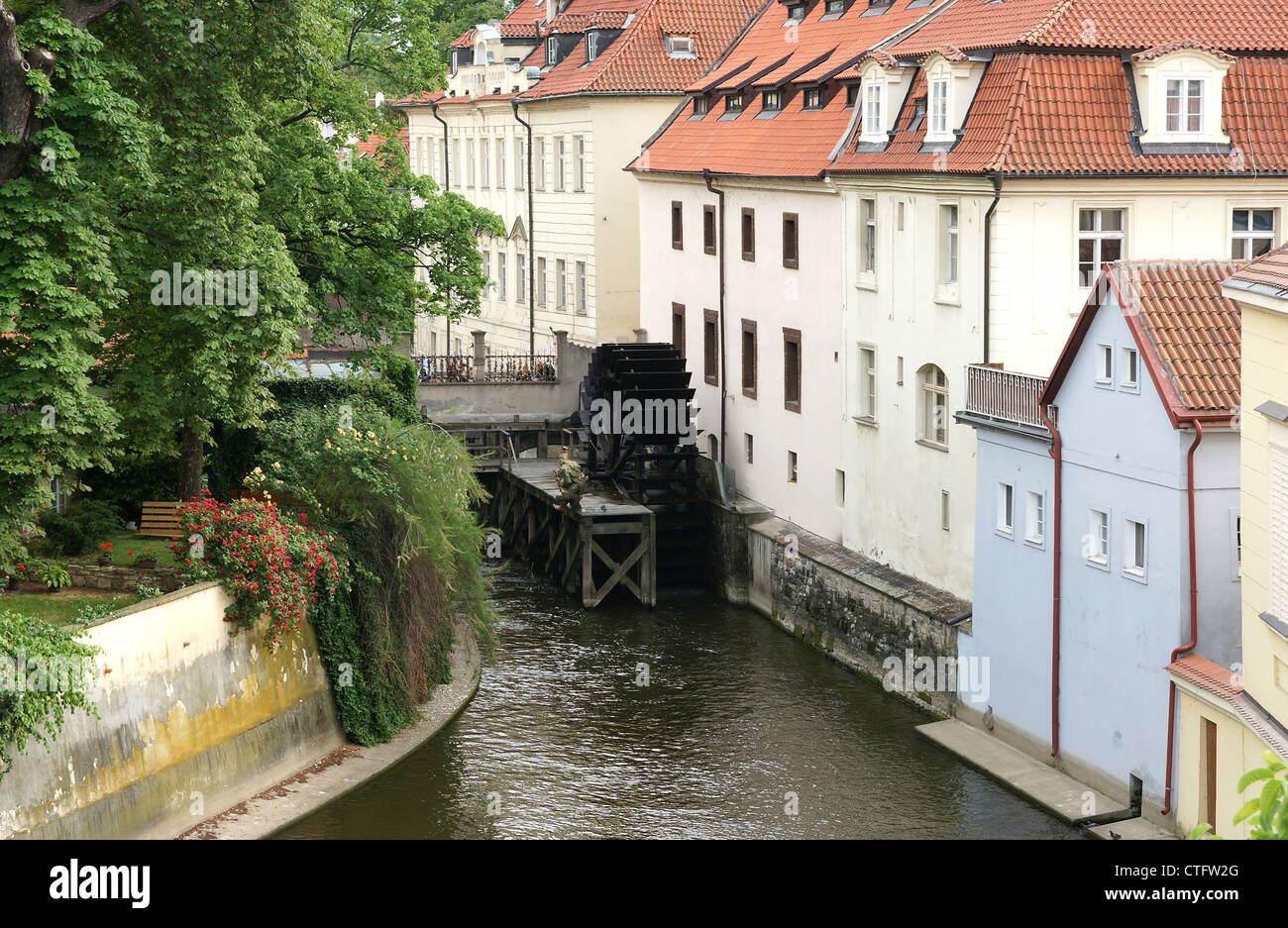 Czech republic. Prague. Small channel in the area of Mala Strana (Lesser Town). Stock Photo