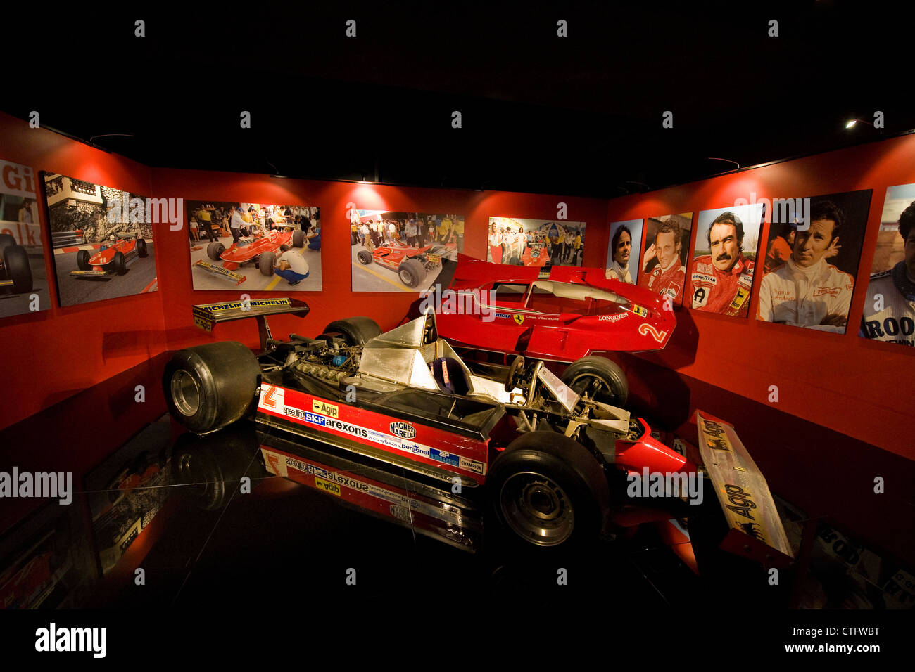 Italy, Piedmont, Turin, Museo dell'automobile, automobile museum, hall racing team, Ferrari Formula one, Gilles Villeneuve Stock Photo