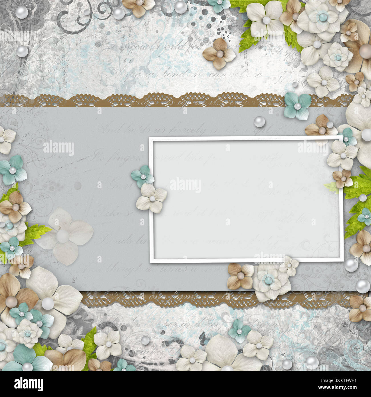 Romantic vintage white background with flowers and text (1 of set Stock ...