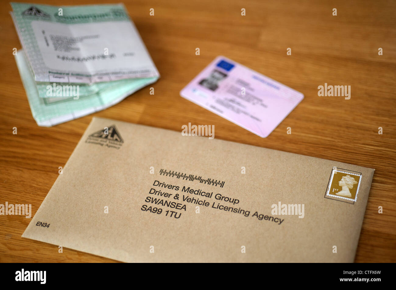 Self-addressed envelope to the DVLA drivers medical group Stock Photo