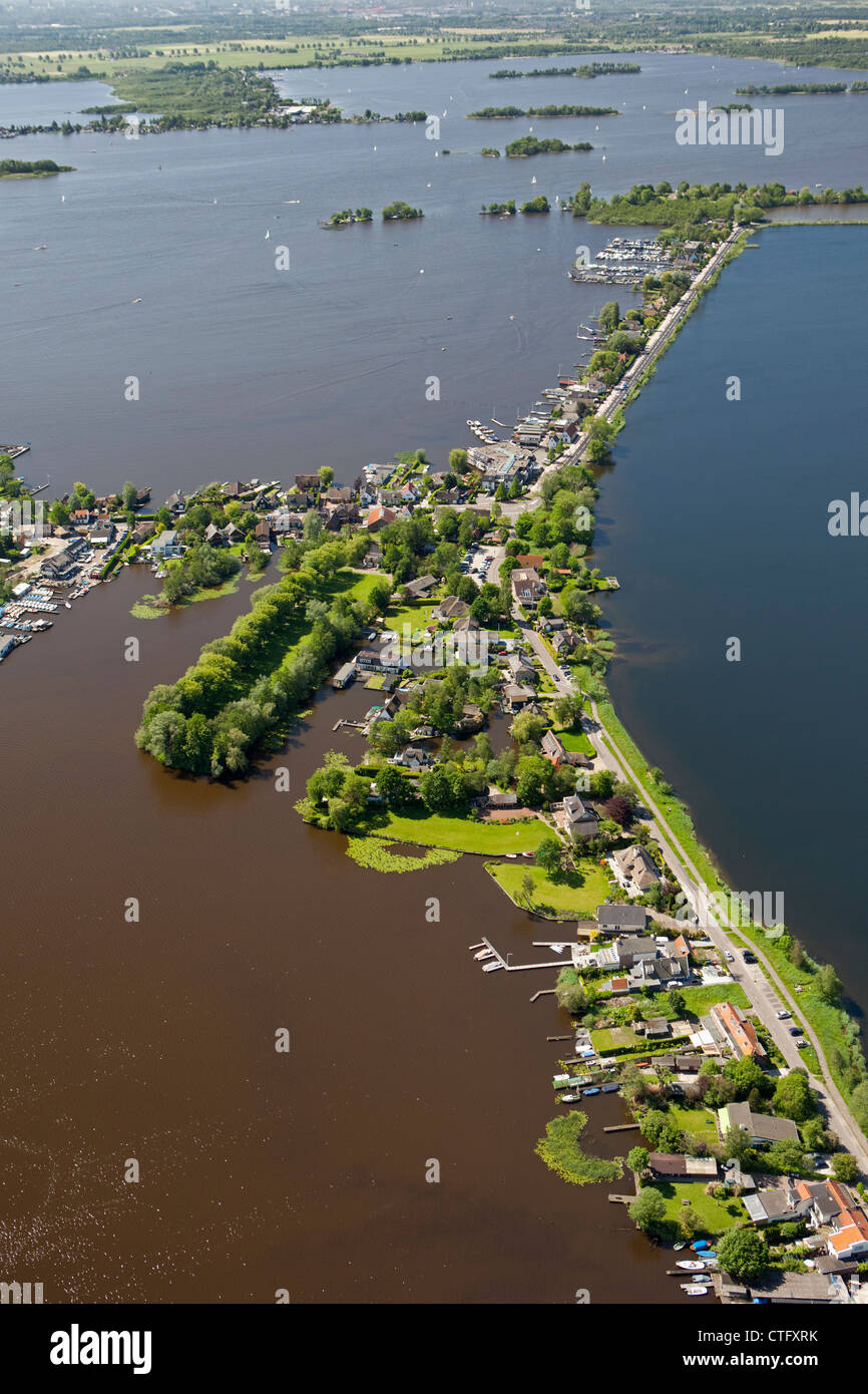 The Netherlands, Loosdrecht, Aerial. Houses near lake called Loosdrecht lakes Stock Photo