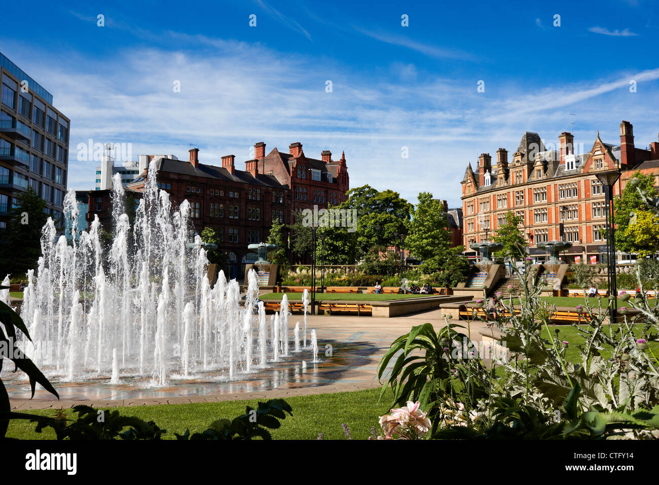 Sheffield Peace Gardens. The Goodwin fountains. Stock Photo