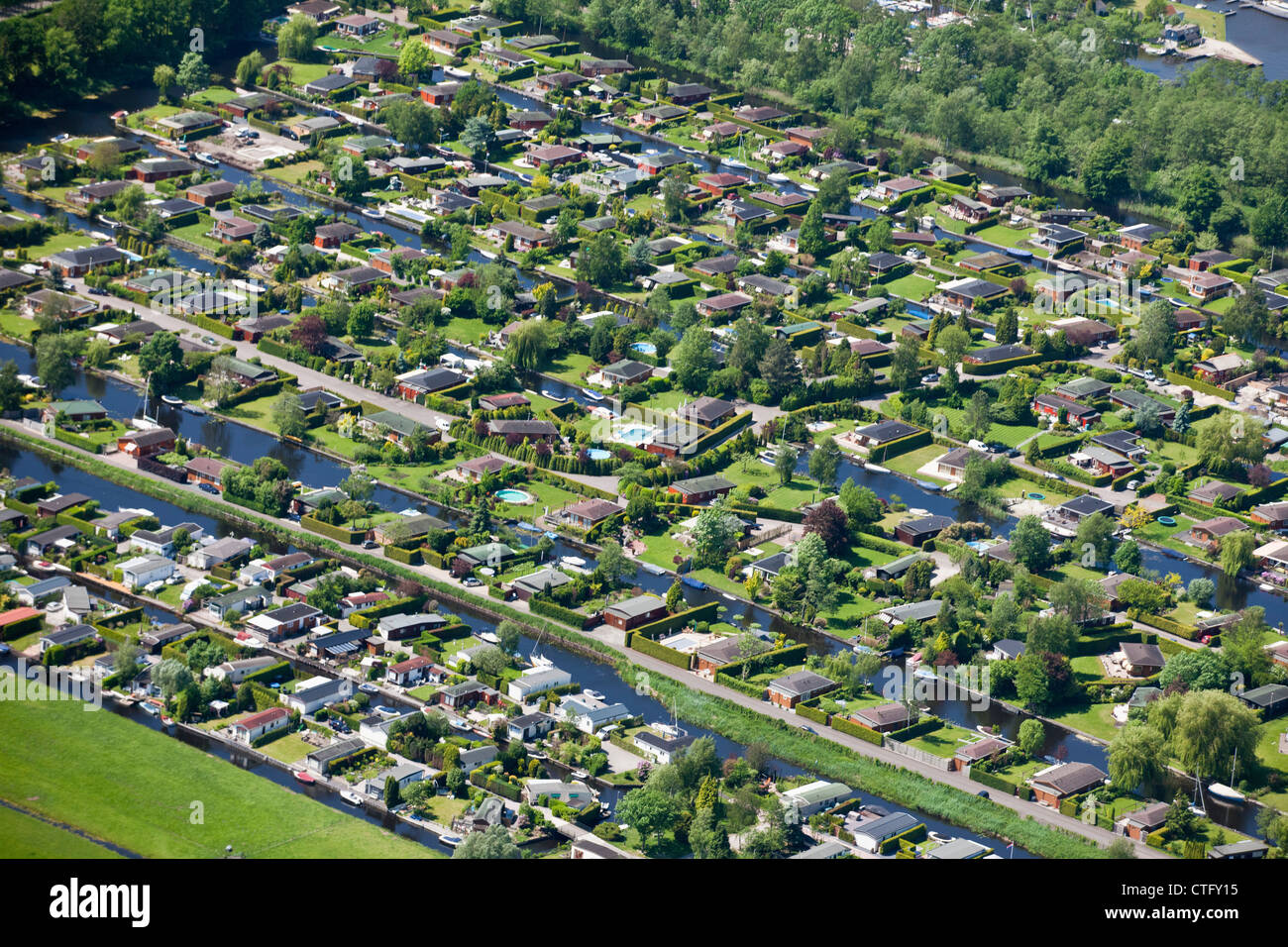 The Netherlands, Loosdrecht, Aerial. Holiday houses near lake called Loosdrecht lakes. Stock Photo
