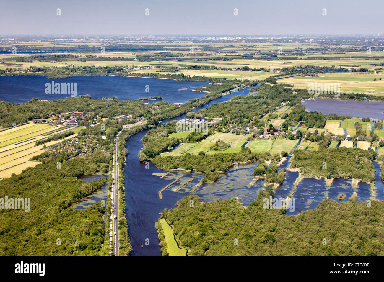 The Netherlands, Kortenhoef, Lake called Loosdrecht. Aerial. Stock Photo