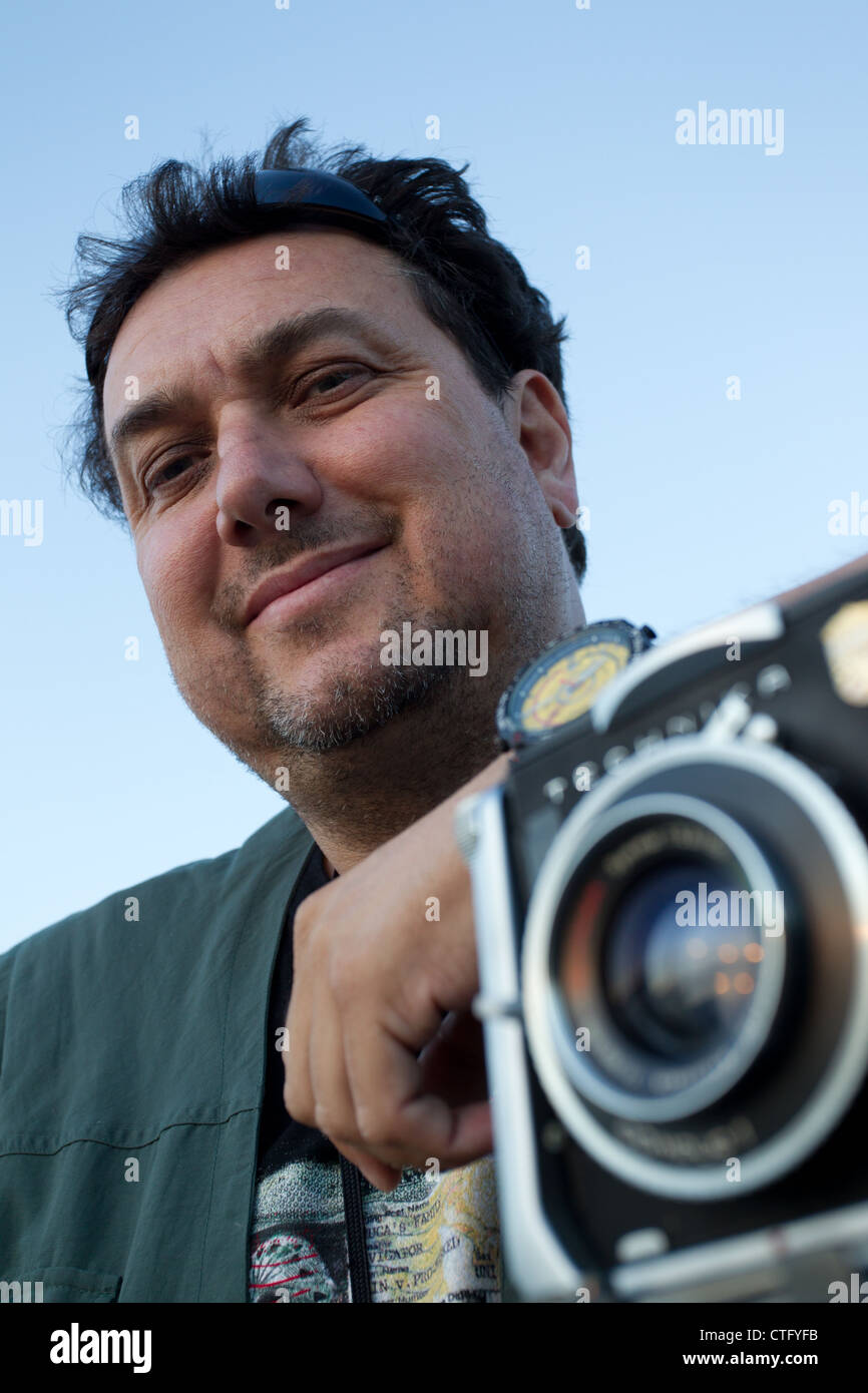 AFP photographer Joe Klamar pose with his camera Linhof Technika Liptovsky  Mikulas Slovakia on May 26 2011. (CTK Photo/Majo Stock Photo - Alamy