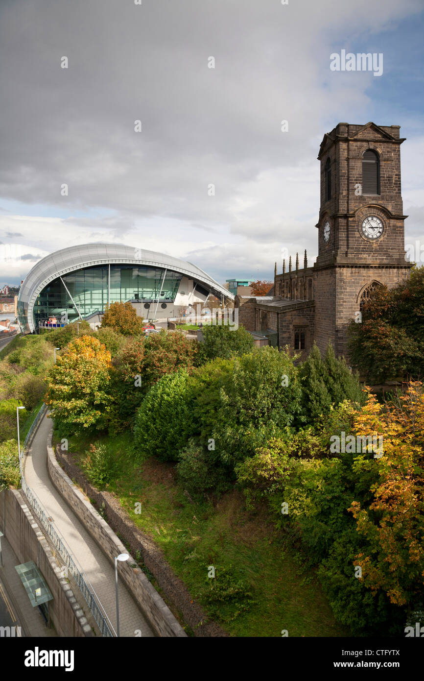 The Sage Gateshead and St Mary's Church from the Tyne Bridge Stock Photo