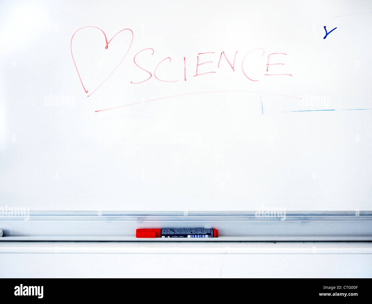 Whiteboard with 'love science' written upon Stock Photo