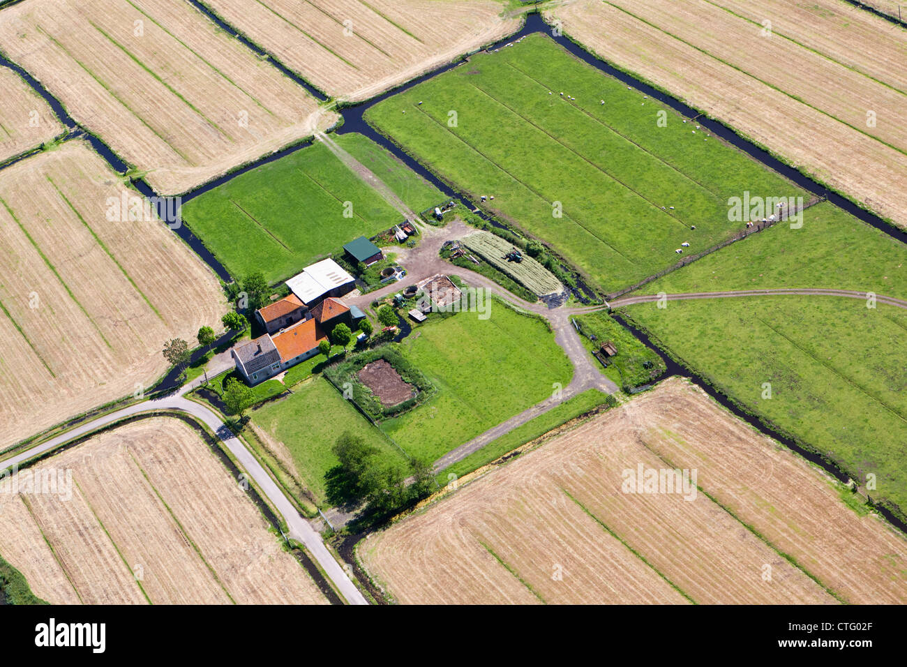 The Netherlands, Broek in Waterland, Farm. Aerial. Stock Photo