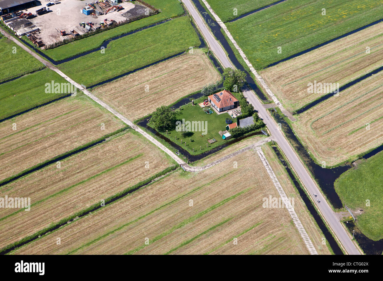 The Netherlands, Broek in Waterland, Farm. Aerial. Stock Photo