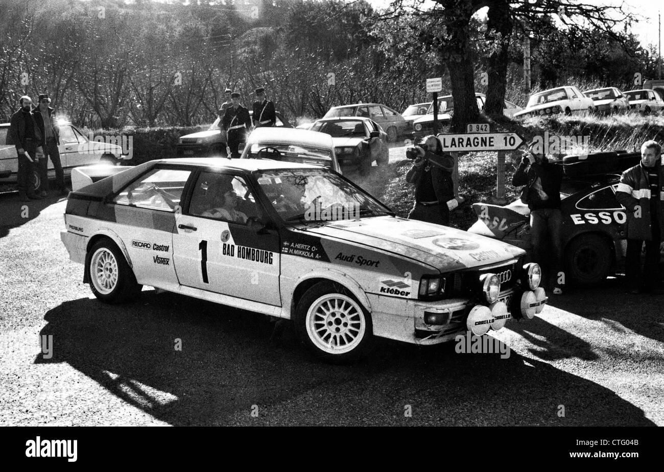 1982 Monte Carlo Rally. Hannu Mikkola's Audi Quattro leaves service Stock  Photo - Alamy