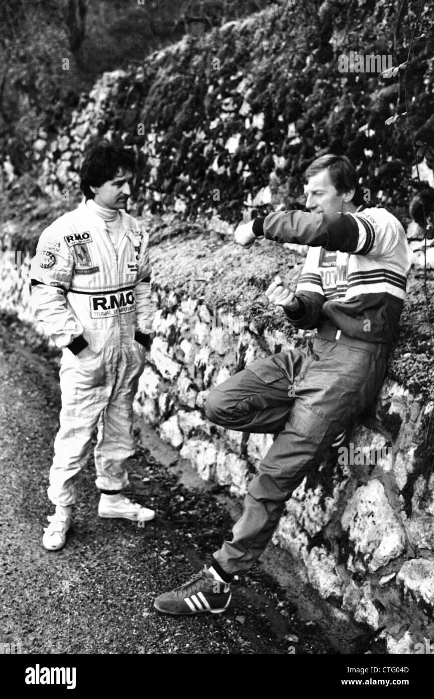 1982 Monte Carlo Rally Bruno Saby (L) Walter Rohl (R) waiting at stage ...