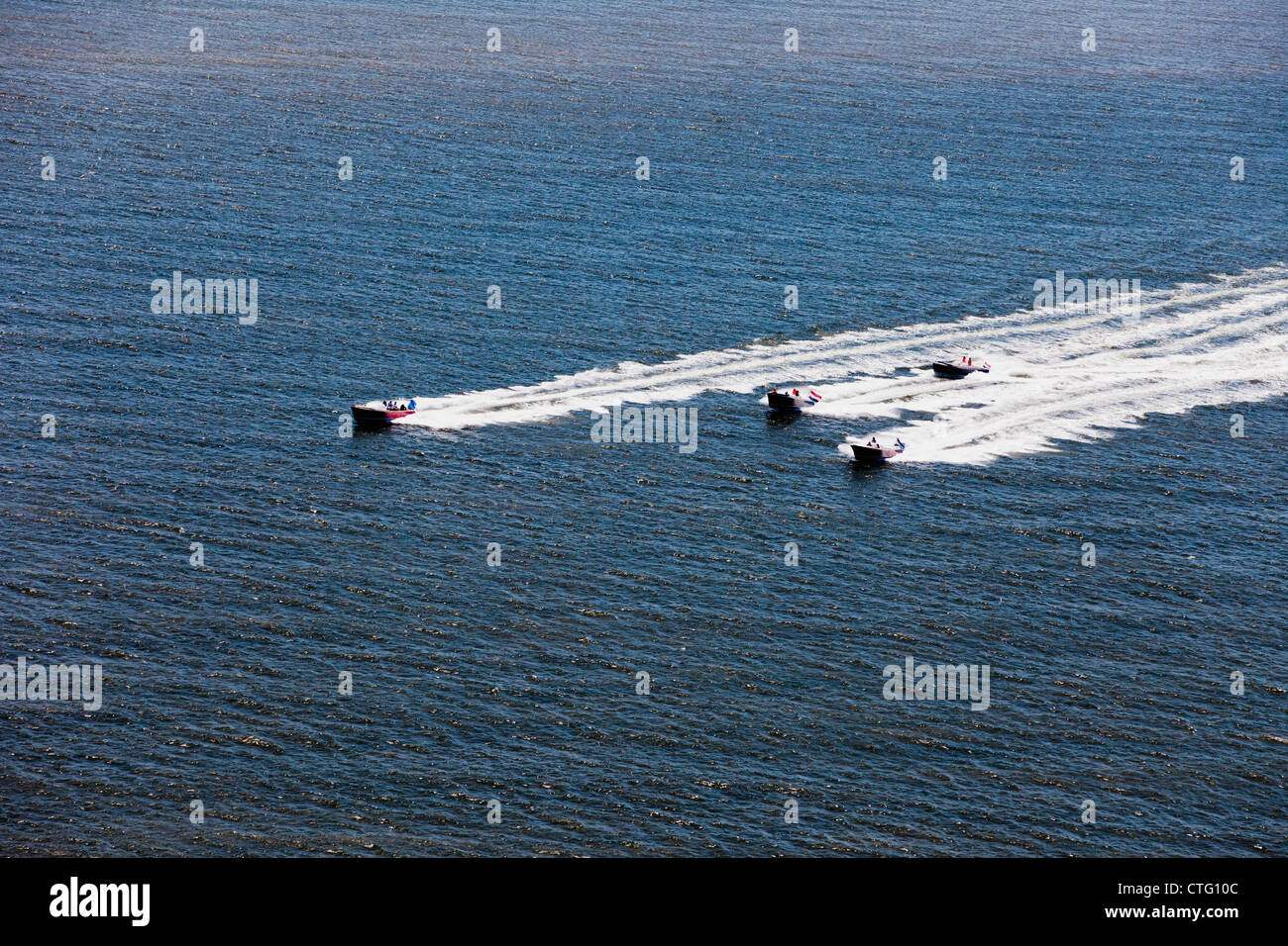The Netherlands, Zandvoort, Aerial, Boats racing on sea. Stock Photo