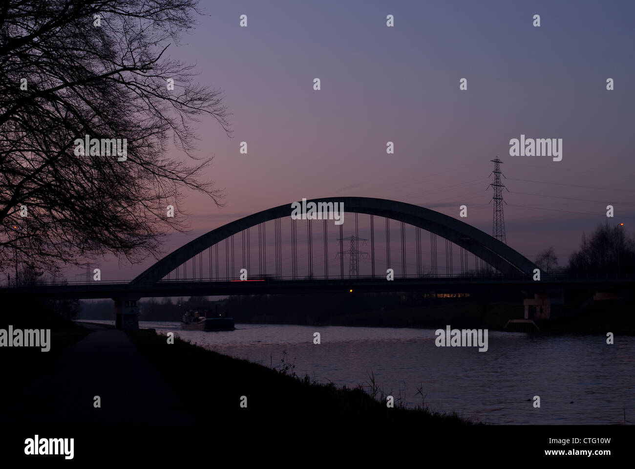 Bridge Over The Twentekanaal In Lochem Netherlands At Twilight Stock