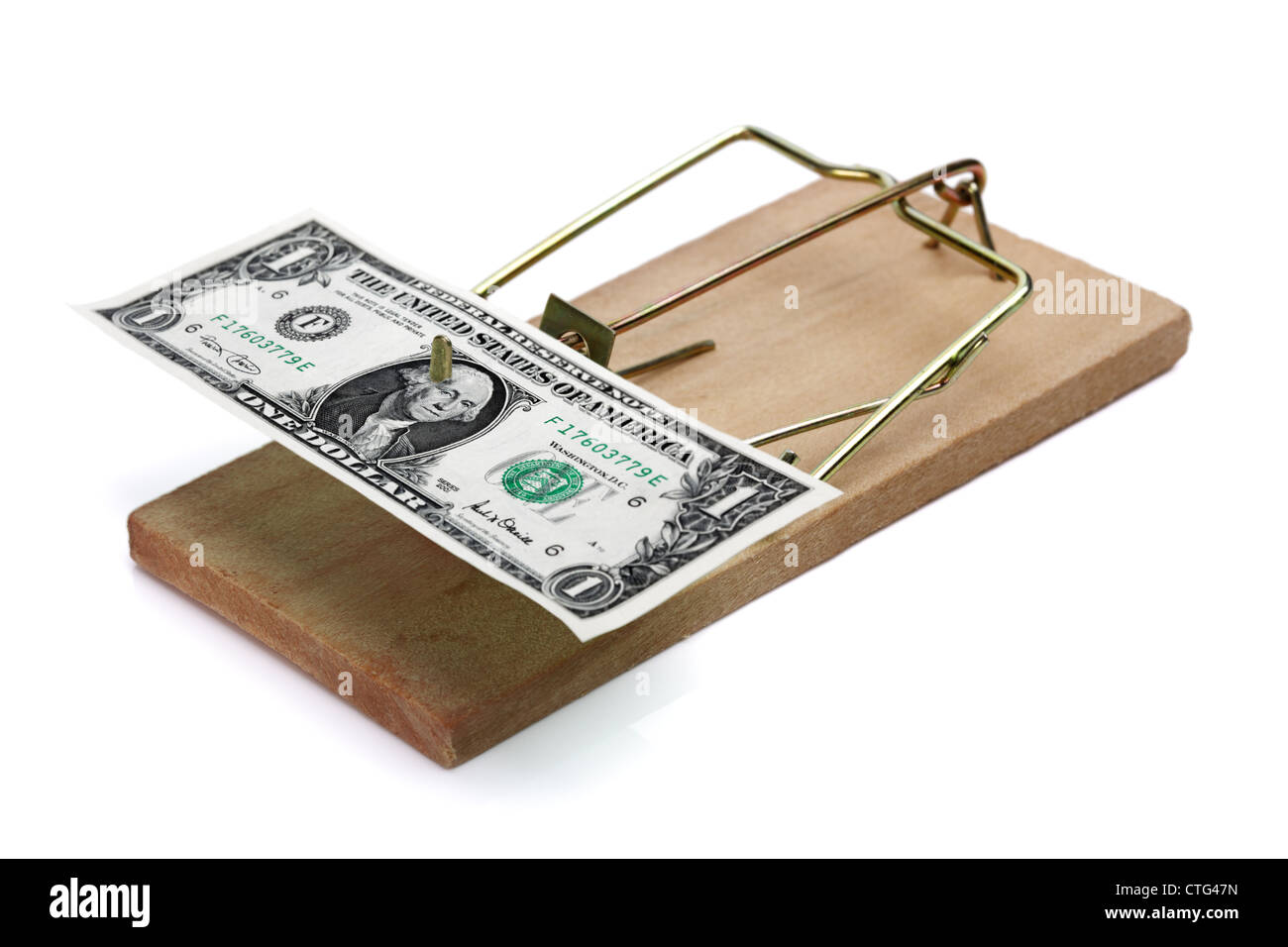 Mouse trap with money as incentive Stock Photo