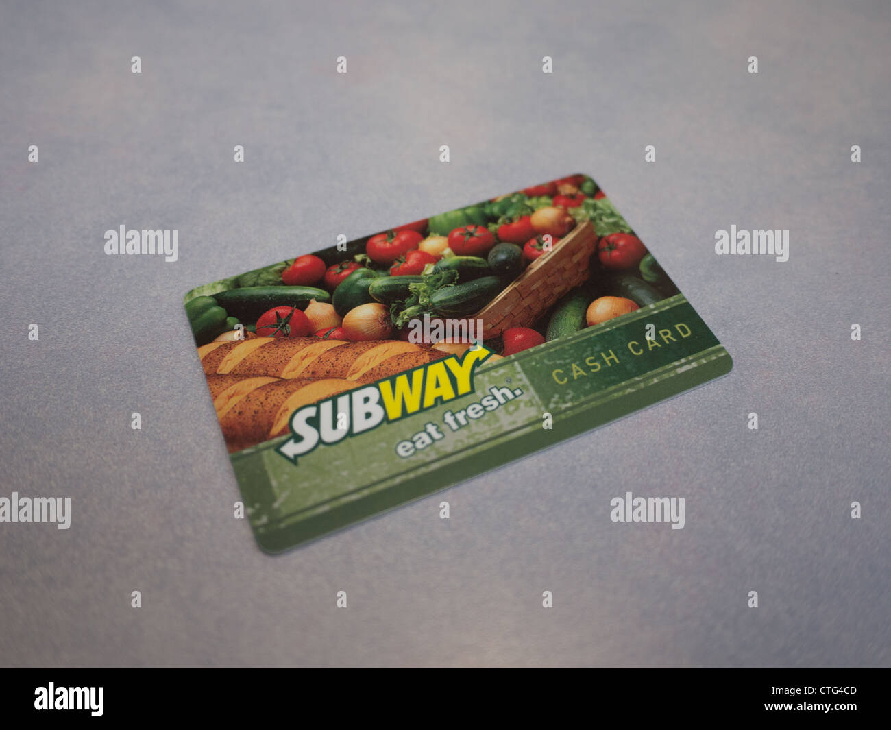 subway gift cash card table Stock Photo