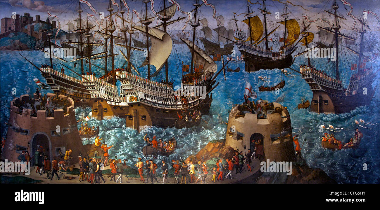 The Embarkation of Henry VIII at Dover, England,  V. Volpe. circa 1530 Stock Photo