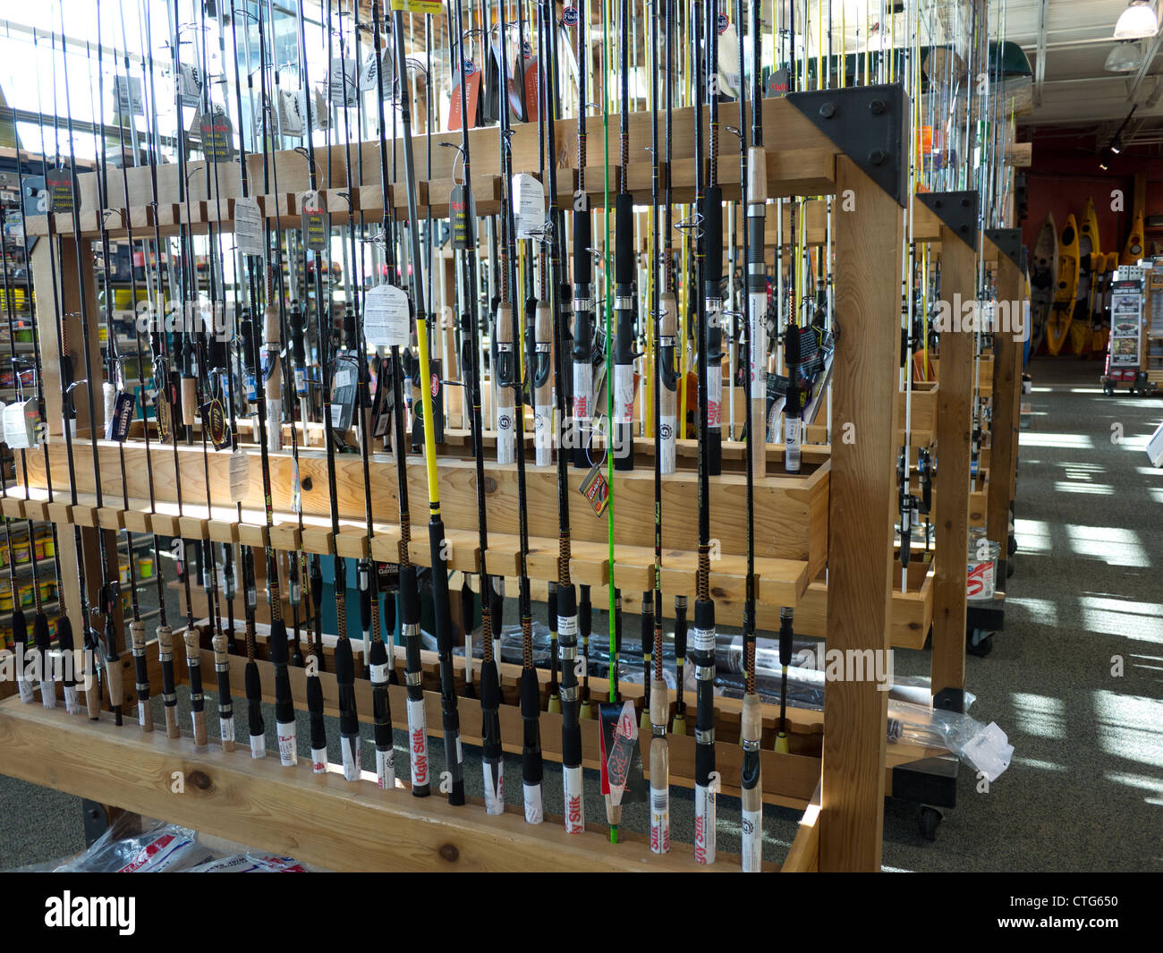 fishing rods dicks sporting goods inside store Stock Photo