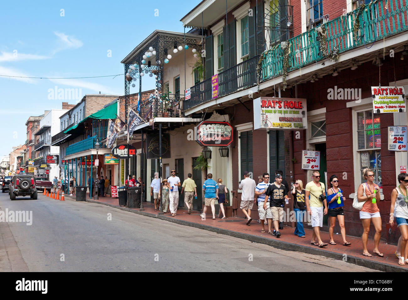 Tourists on Bourbon Street in the French Quarter of New Orleans, LA