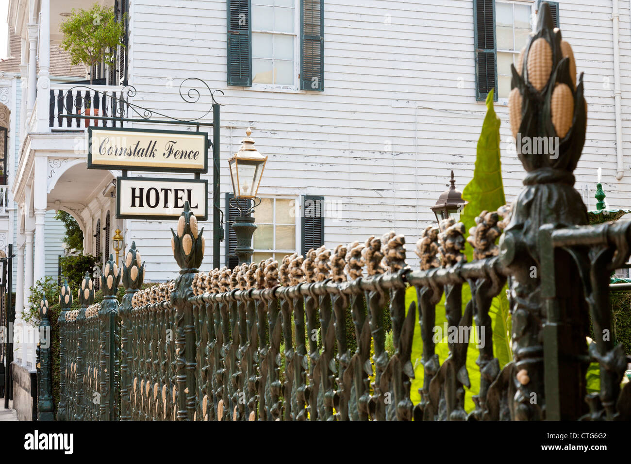 Wrought iron fence at Cornstalk Fence Hotel on Royal Street in the