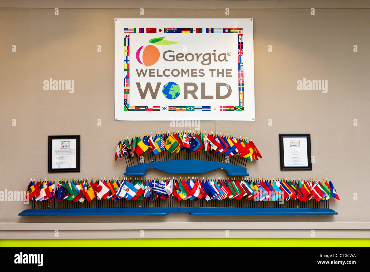 Display in Georgia State Welcome Center welcomes the world to Georgia Stock Photo