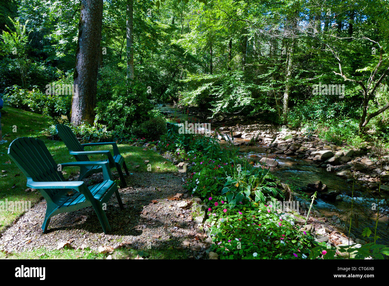 Lawn Chairs Overlooking Small Mountain Stream Near Franklin