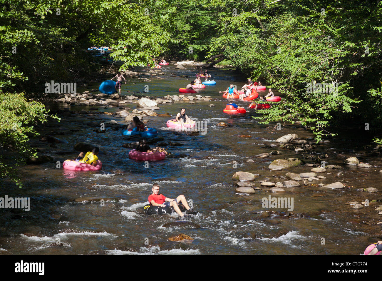 Families tubing down river in North Carolina Stock Photo Alamy