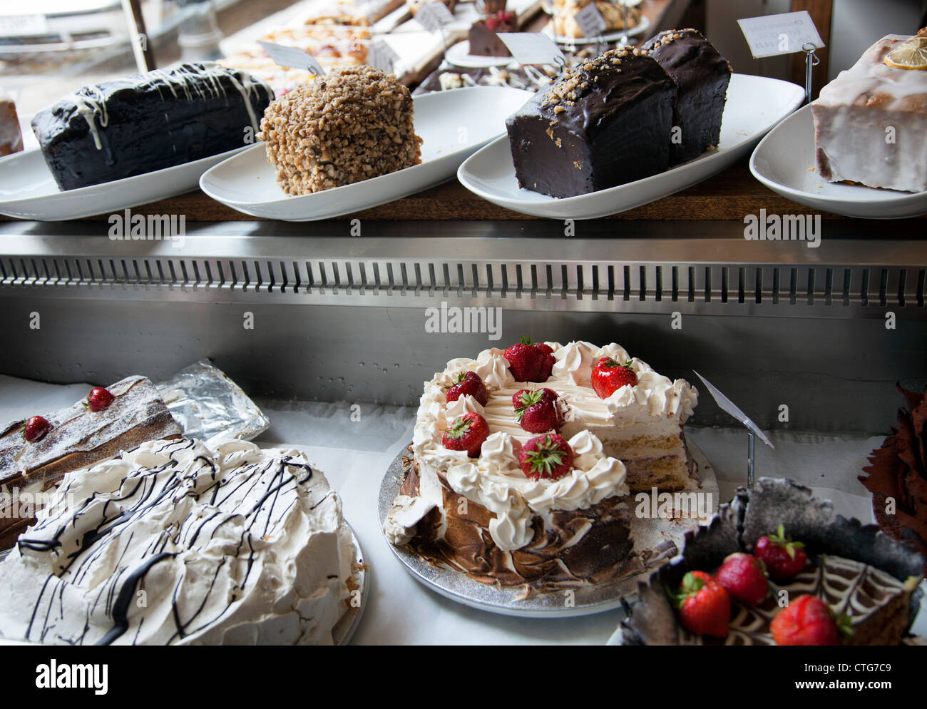 Cakes on display Stock Photo Alamy