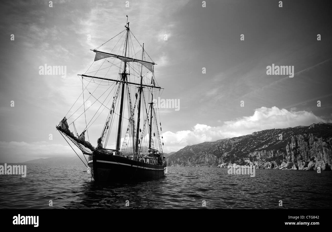 Old ship at Cala Luna coast, Orosei gulf, Cala Gonone, Sardinia,Italy Stock Photo