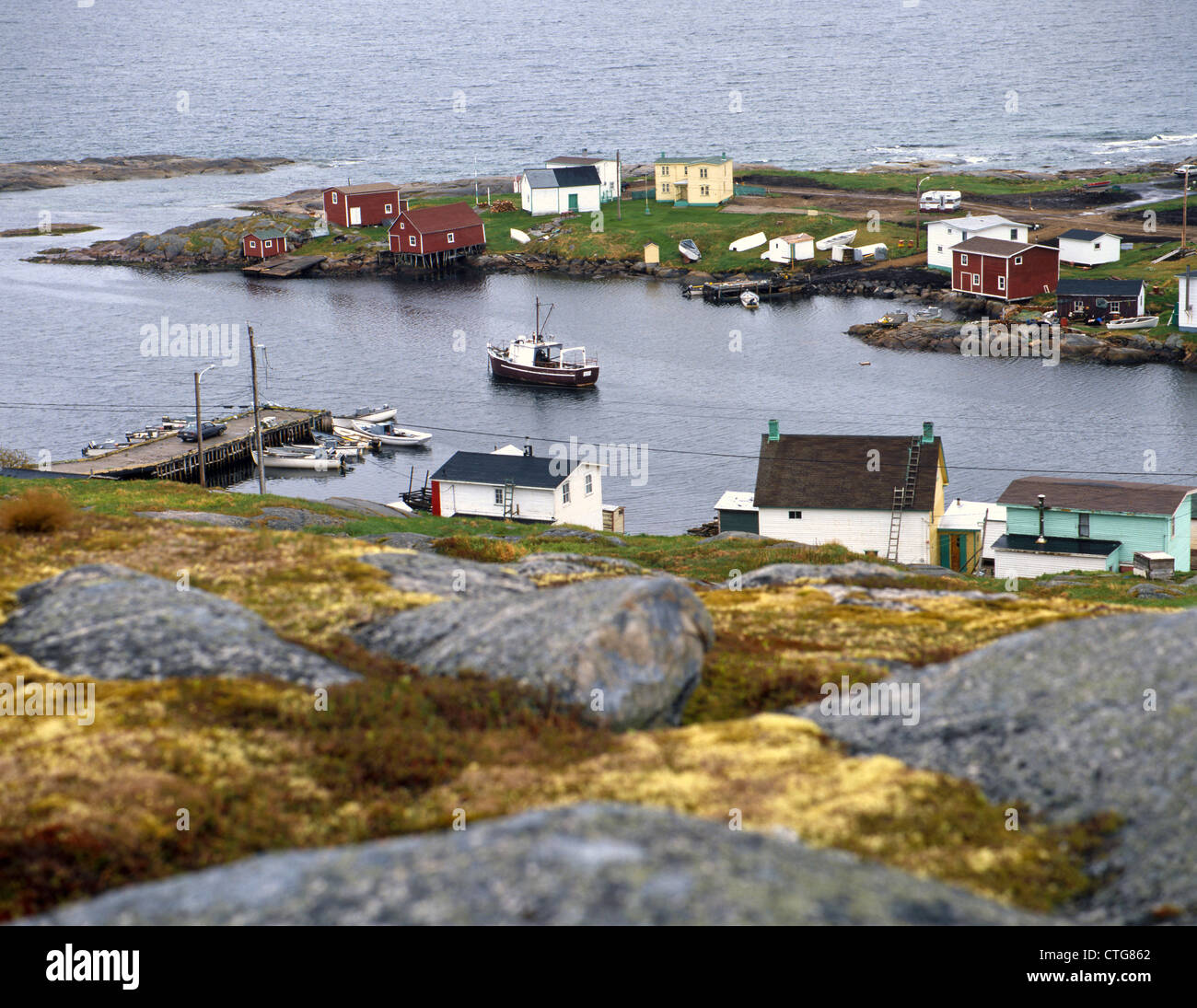 Fogo Island with Fishing Villages Eastern Canada,Newfoundland-Labrador;East Coast;Canada;North America Stock Photo